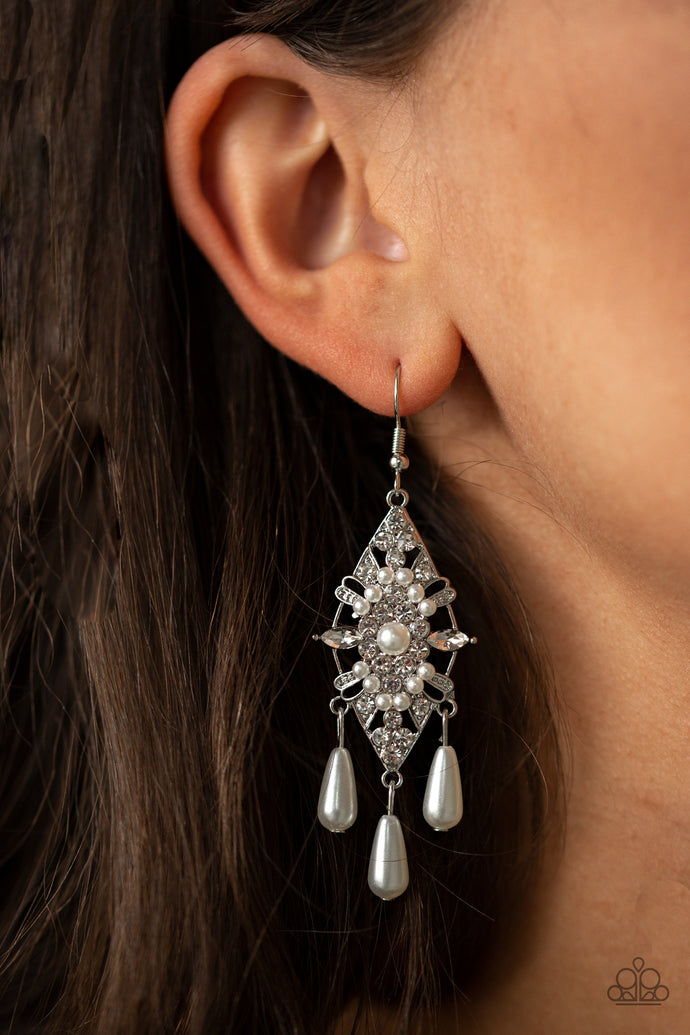 Majestic Mood - White Earrings - Paparazzi Accessories - Natalie's Trendy Treasures