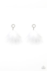 BOA Down - White Earrings - Paparazzi Accessories