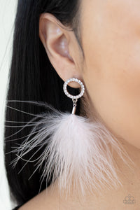 BOA Down - White Earrings - Paparazzi Accessories