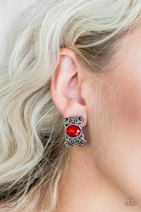 Glamorously Grand Duchess - Red Clip-On Earrings - Paparazzi Accessories - Natalie's Trendy Treasures